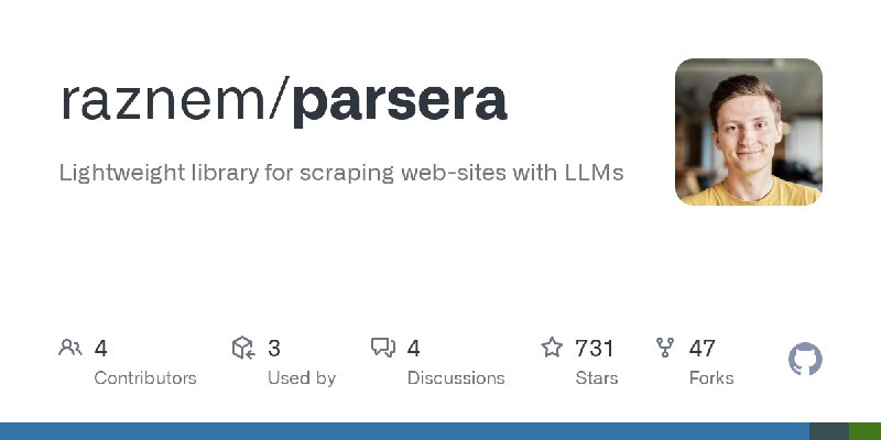 GitHub - raznem/parsera: Lightweight library for scraping web-sites with LLMs