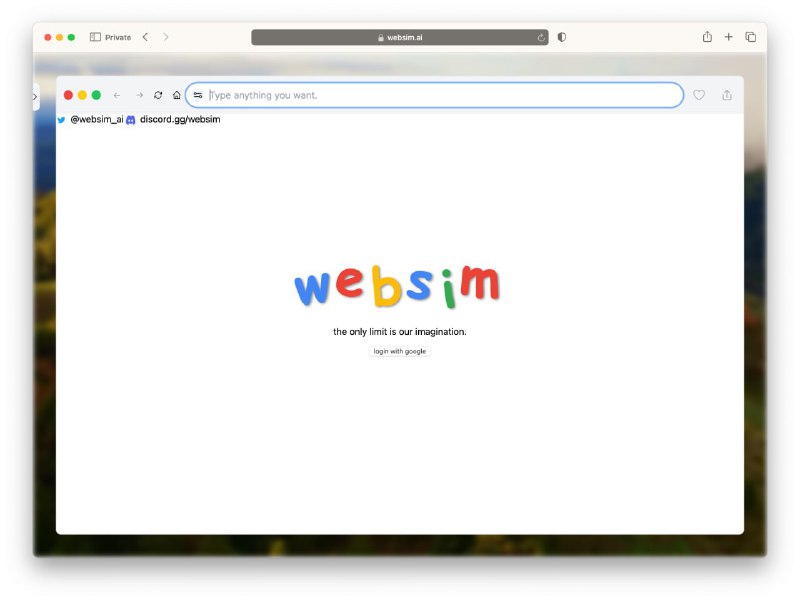 #RePost #Design #Tool #URL🔮 WebSim —— 重磅级 AI 网页生成器WebSim 是一个 AI 网页生成器，你只需要在这个虚拟浏览器的 URL 输入框里面输入你想要生成的网站，就可以获得一个可交互的网页出来