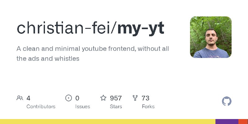 GitHub - christian-fei/my-yt: A clean and minimal youtube frontend, without all the ads and whistles