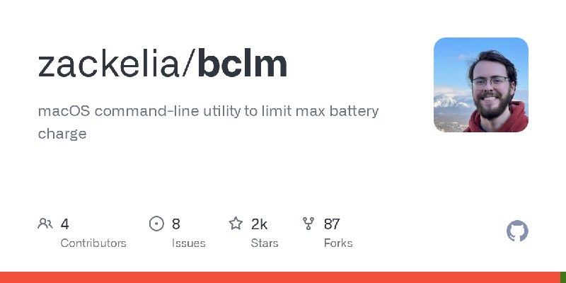 GitHub - zackelia/bclm: macOS command-line utility to limit max battery charge