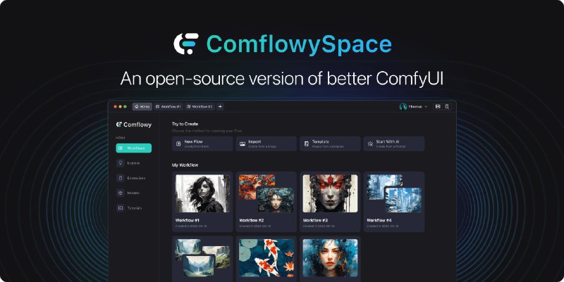 #RePost #AI #Tool🖼Comflowyspace - 一款更易用、更有用的 AI 图像、视频生成工具开源页面📄Comflowyspace 由 Comflowy 社区出品，此前向大家介绍过开发者认为开源 AI 图像、视频生成工具值得有更好的交互体验设计，而不是 WebUI 和 ComfyUI 那样原生的样子，故此开发之Comflowy - 一个以「ComfyUI+Stable Diffusion」为核心的内容社区Message link