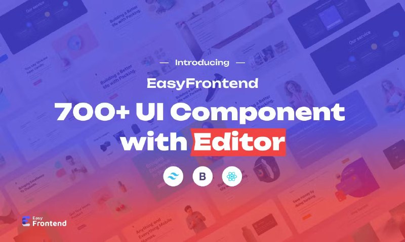 #RePost #Design #DevOps #URL🌐 **Easy Frontend - 一个提供免费网页 UI 组件的网站**EasyFrontend 提供了 700 + 个免费 UI 组件，适用于 Bootstrap、React JS 和 Tailwind CSS可以通过在线编辑器快速构建网站，还可以导出资源，分享预览链接非常适合独立开发者快速开发Message link