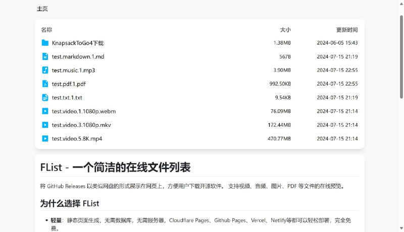 #GitHub #ToolFList - 一个简洁的在线文件列表Demo | 部署教程FList 可以将 GitHub Releases、Hugging Face、文件URL等渲染成类似网盘的文件列表显示在网页上支持在线预览视频、音频、图片、PDF 等文件支持一键部署至 Vercel 等平台