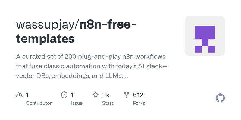 GitHub - wassupjay/n8n-free-templates: A curated set of 200 plug-and-play n8n workflows that fuse classic automation with today’s…