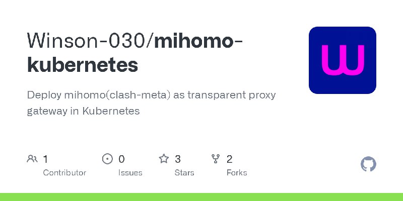 GitHub - Winson-030/mihomo-kubernetes: Deploy mihomo(clash-meta) as transparent proxy gateway in Kubernetes