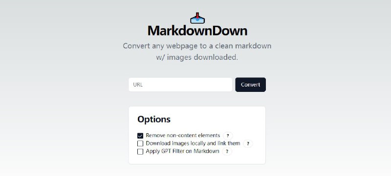 #RePost #Tool #URLMarkdownDown一个网页转 Markdown 工具，特点是可移除非内容元素，呈现干净的网页内容，支持下载图片，输入网页链接即可，无需注册