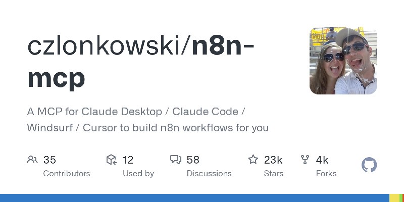 GitHub - czlonkowski/n8n-mcp: A MCP for Claude Desktop / Claude Code / Windsurf / Cursor to build n8n workflows for you