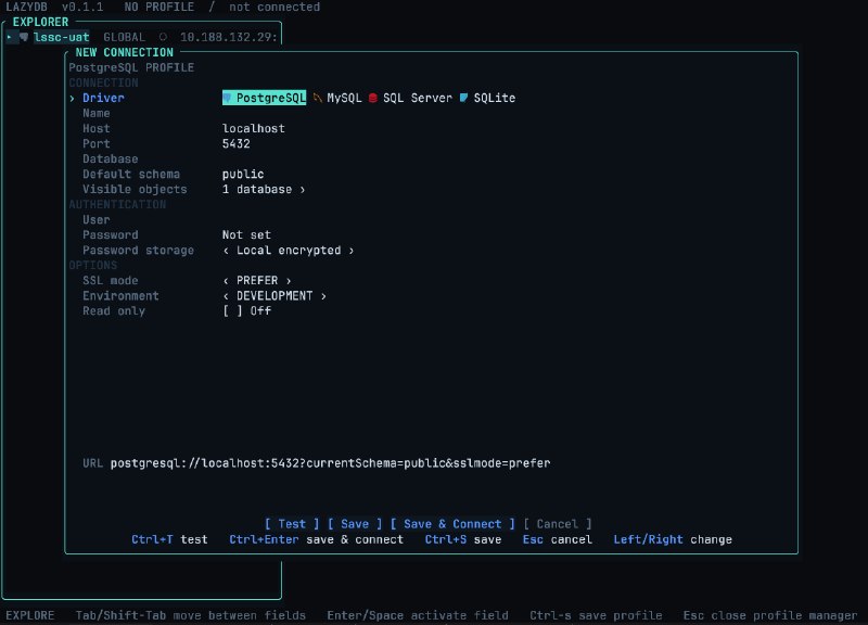 LazyDB: 键盘优先且支持鼠标的 TUI 终端数据库管理工具