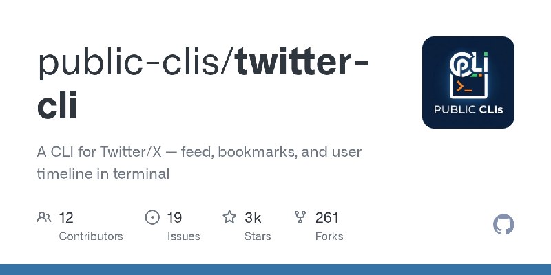 GitHub - public-clis/twitter-cli: A CLI for Twitter/X — feed, bookmarks, and user timeline in terminal