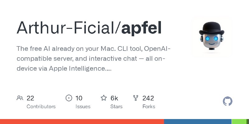 GitHub - Arthur-Ficial/apfel: The free AI already on your Mac. CLI tool, OpenAI-compatible server, and interactive chat — all on…