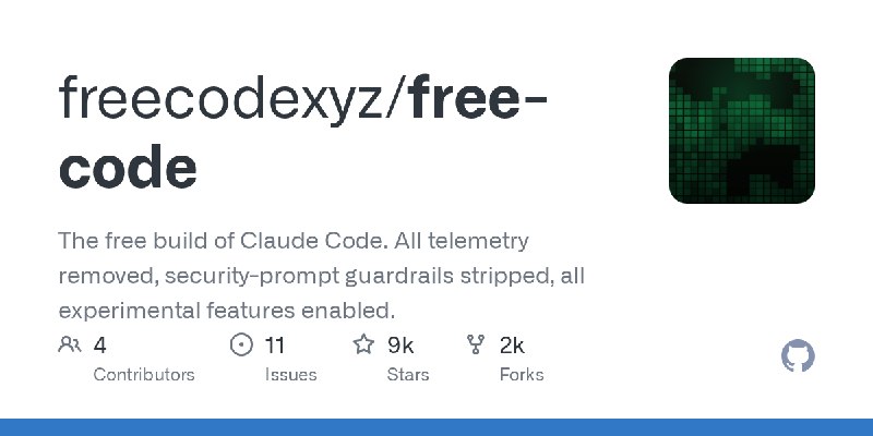 GitHub - freecodexyz/free-code: The free build of Claude Code. All telemetry removed, security-prompt guardrails stripped, all…