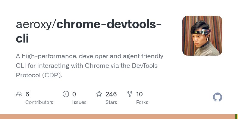 GitHub - aeroxy/chrome-devtools-cli: A high-performance, developer and agent friendly CLI for interacting with Chrome via the DevTools…