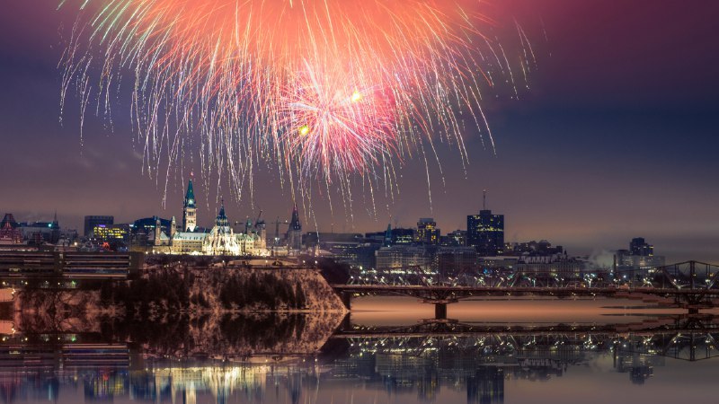 #Bing_Wallpaper新年快乐！国会山上空的烟花，渥太华，加拿大 (© naibank/Getty Images)4K