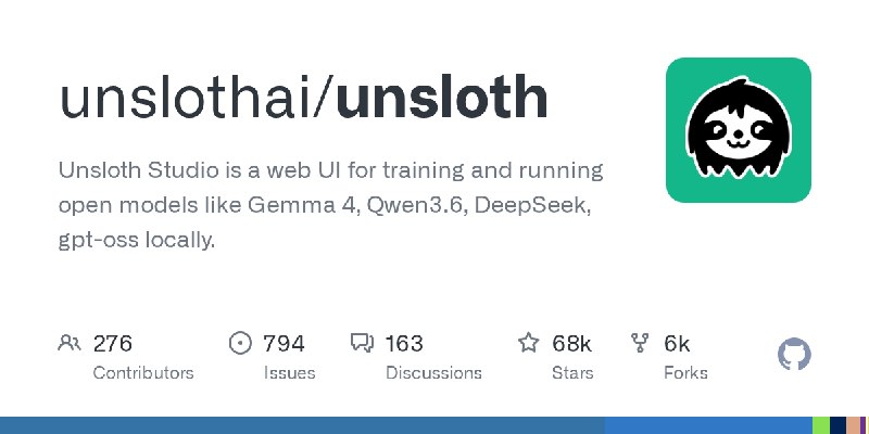 GitHub - unslothai/unsloth: Unsloth Studio is a web UI for training and running open models like Gemma 4, Qwen3.6, DeepSeek, gpt…