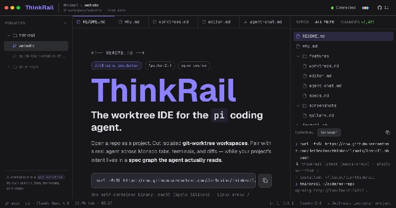 ThinkRail — the worktree IDE for the pi coding agent