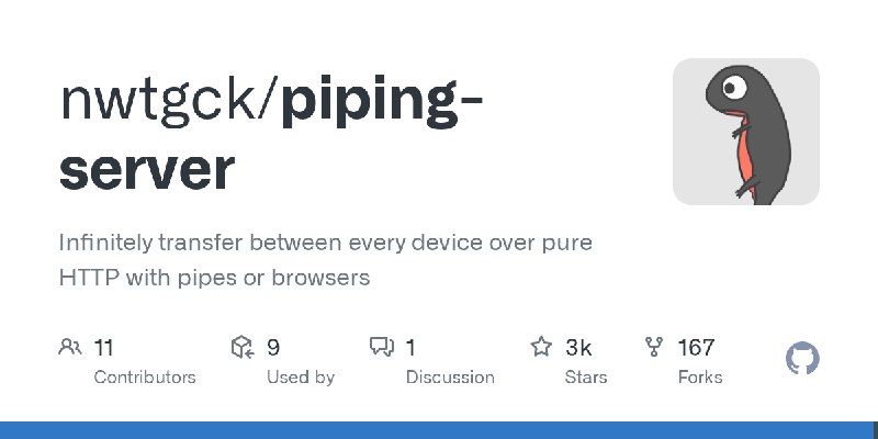 GitHub - nwtgck/piping-server: Infinitely transfer between every device over pure HTTP with pipes or browsers