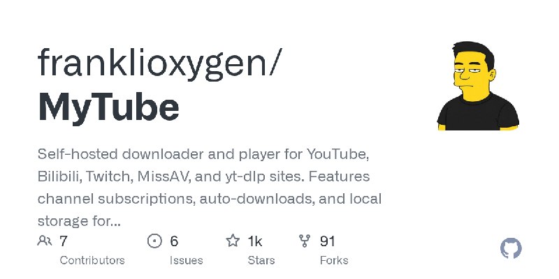 GitHub - franklioxygen/MyTube: Self-hosted downloader and player for YouTube, Bilibili, Twitch, MissAV, and yt-dlp sites. Features…