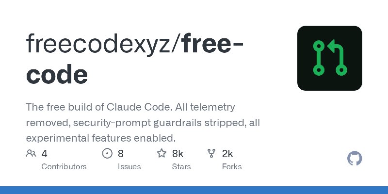 GitHub - freecodexyz/free-code: The free build of Claude Code. All telemetry removed, security-prompt guardrails stripped, all…