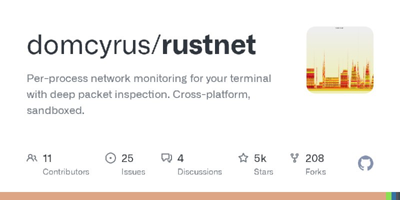 GitHub - domcyrus/rustnet: Per-process network monitoring for your terminal with deep packet inspection. Cross-platform, sandboxed.