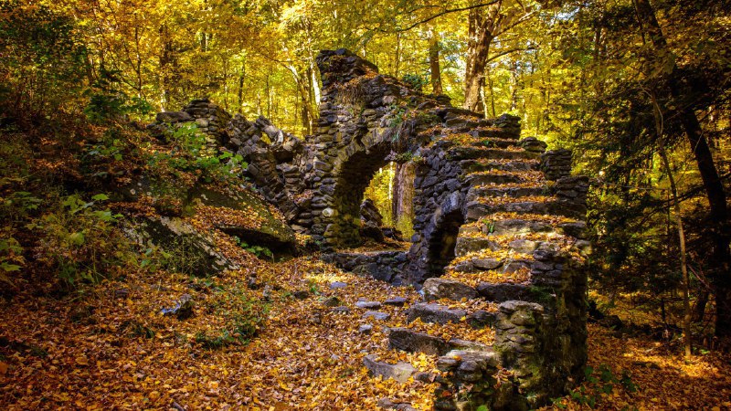 无处可去的阶梯雪莉夫人森林和古堡遗迹，新罕布什尔州，美国 (© yggdrasill/Shutterstock)4K原图：