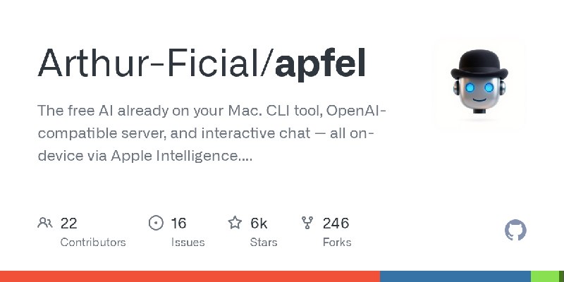 GitHub - Arthur-Ficial/apfel: The free AI already on your Mac. CLI tool, OpenAI-compatible server, and interactive chat — all on…