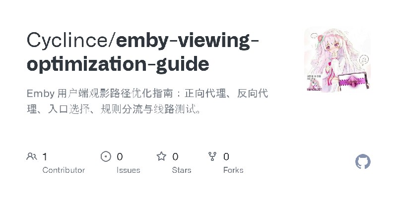 GitHub - Cyclince/emby-viewing-optimization-guide: Emby 用户端观影路径优化指南：正向代理、反向代理、入口选择、规则分流与线路测试。