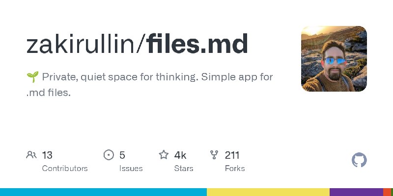 GitHub - zakirullin/files.md: 🌱 Private, quiet space for thinking. Simple app for .md files.