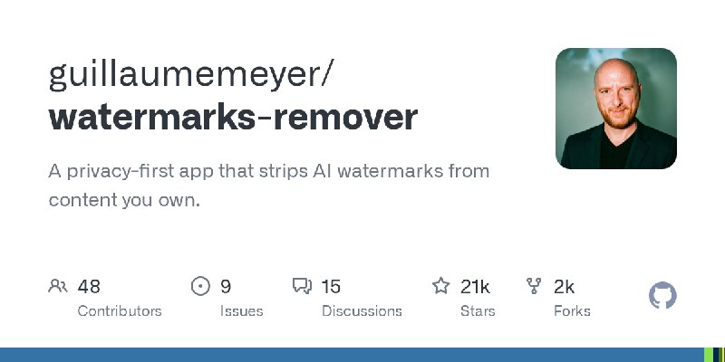 GitHub - guillaumemeyer/watermarks-remover: A privacy-first app that strips AI watermarks from content you own.