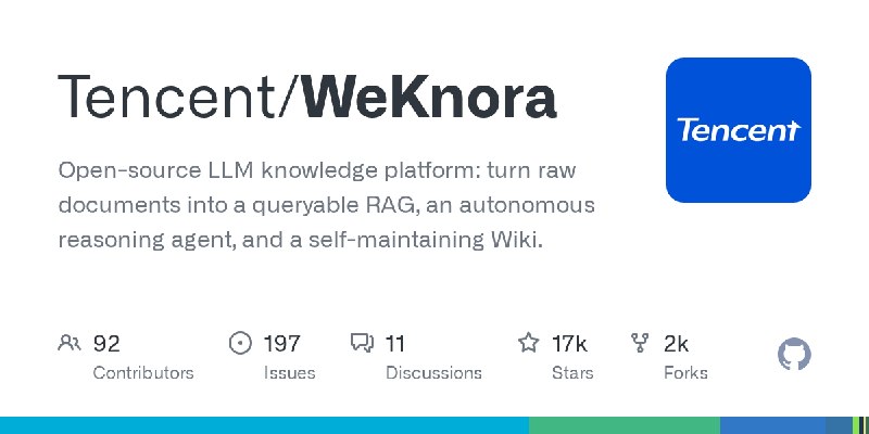 GitHub - Tencent/WeKnora: Open-source LLM knowledge platform: turn raw documents into a queryable RAG, an autonomous reasoning…