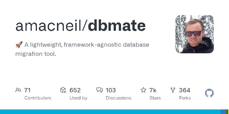 GitHub - amacneil/dbmate: 🚀 A lightweight, framework-agnostic database migration tool.