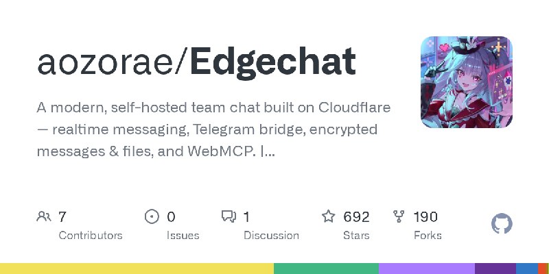 GitHub - aozorae/Edgechat: A modern, self-hosted team chat built on Cloudflare — realtime messaging, Telegram bridge, encrypted…