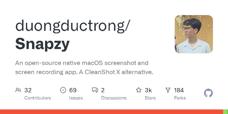 GitHub - duongductrong/Snapzy: An open-source native macOS screenshot and screen recording app. A CleanShot X alternative.