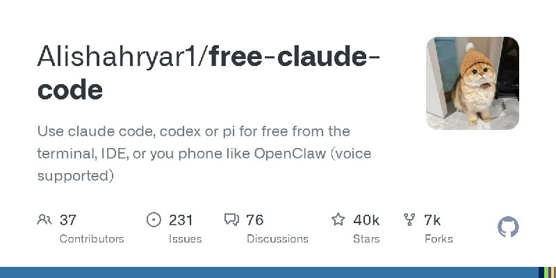 GitHub - Alishahryar1/free-claude-code: Use claude code, codex or pi for free from the terminal, IDE, or you phone like OpenClaw…