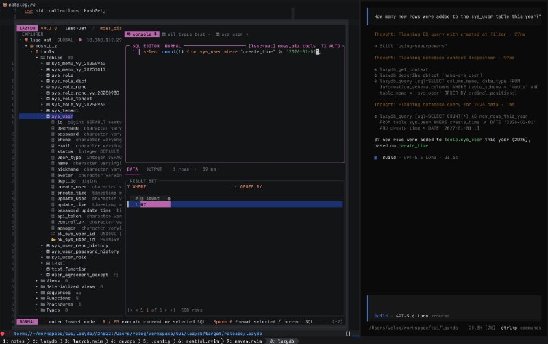 LazyDB: 键盘优先且支持鼠标的 TUI 终端数据库管理工具