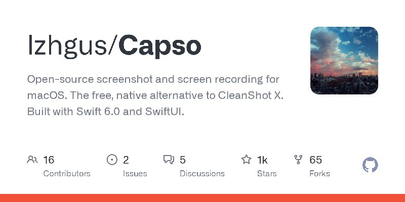 GitHub - lzhgus/Capso: Open-source screenshot and screen recording for macOS. The free, native alternative to CleanShot X. Built…
