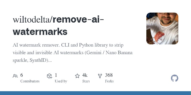 GitHub - wiltodelta/remove-ai-watermarks: AI watermark remover. CLI and Python library to strip visible and invisible AI watermarks…