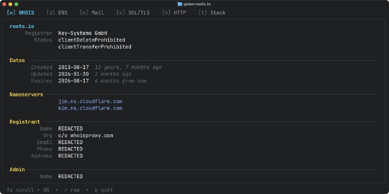 GitHub - retlehs/quien: A better whois and domain intelligence toolkit