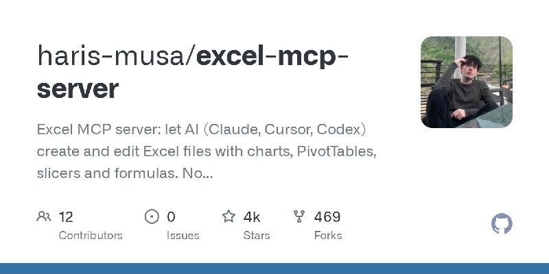 GitHub - haris-musa/excel-mcp-server: Excel MCP server: let AI (Claude, Cursor, Codex) create and edit Excel files with charts…