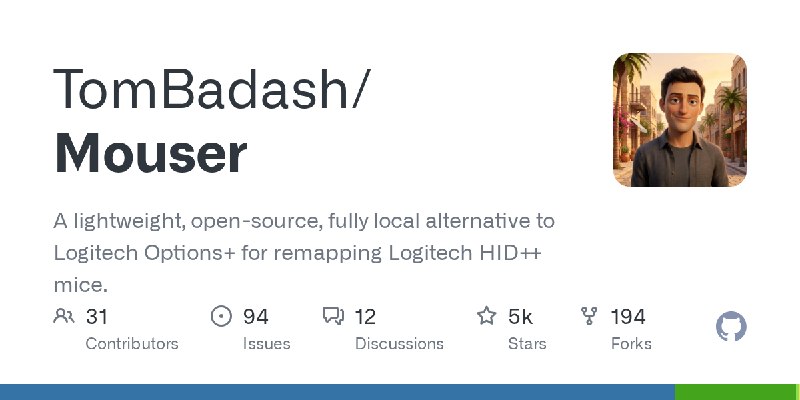 GitHub - TomBadash/Mouser: A lightweight, open-source, fully local alternative to Logitech Options+ for remapping Logitech HID++…