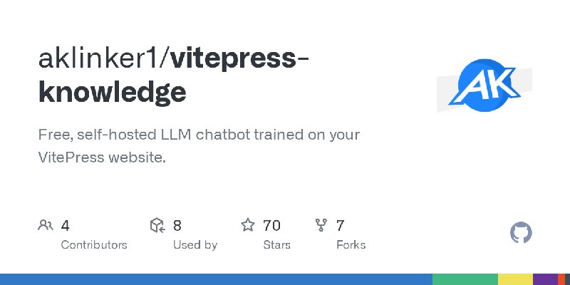 GitHub - aklinker1/vitepress-knowledge: Free, self-hosted LLM chatbot trained on your VitePress website.