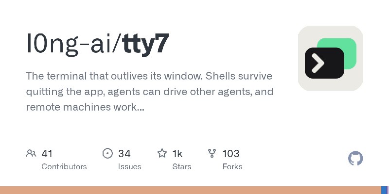 GitHub - l0ng-ai/tty7: The terminal that outlives its window. Shells survive quitting the app, agents can drive other agents, and…
