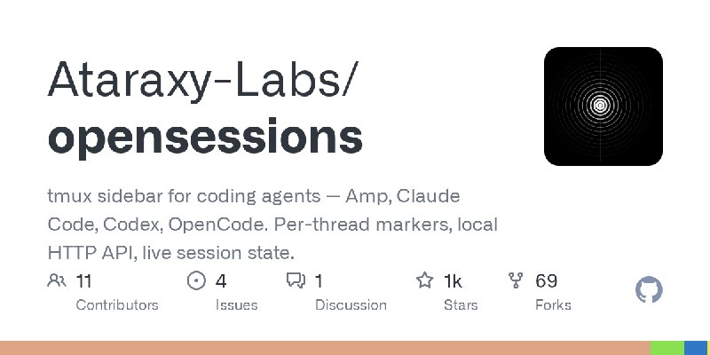 GitHub - Ataraxy-Labs/opensessions: tmux sidebar for coding agents — Amp, Claude Code, Codex, OpenCode. Per-thread markers, local…