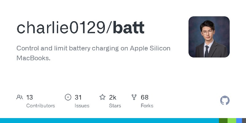GitHub - charlie0129/batt: Control and limit battery charging on Apple Silicon MacBooks.