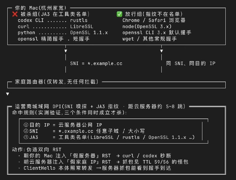 发现一个有意思的现象，运营商会在城域网部署策略，精准拦截中转站的流量