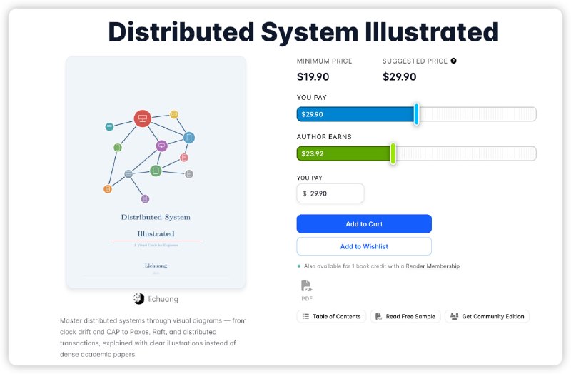 #分布式#独立开发《图解分布式系统原理》的英文版《Distributed System Illustrated》正式在海外的电子书发布平台leanpub上线