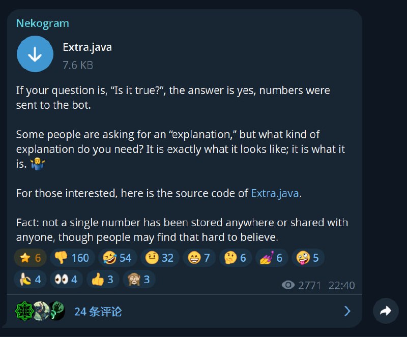 Nekogram 开发者承认手机号被发送至 Bot，但否认存在存储行为