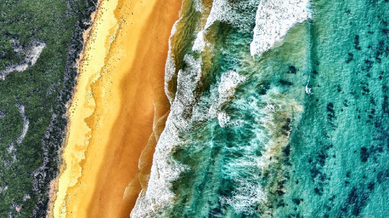 陆地与海洋的鸟瞰图陆地与海洋的鸟瞰图，维多利亚州，澳大利亚 (© Nearmap/Getty Images)4K | 1080P